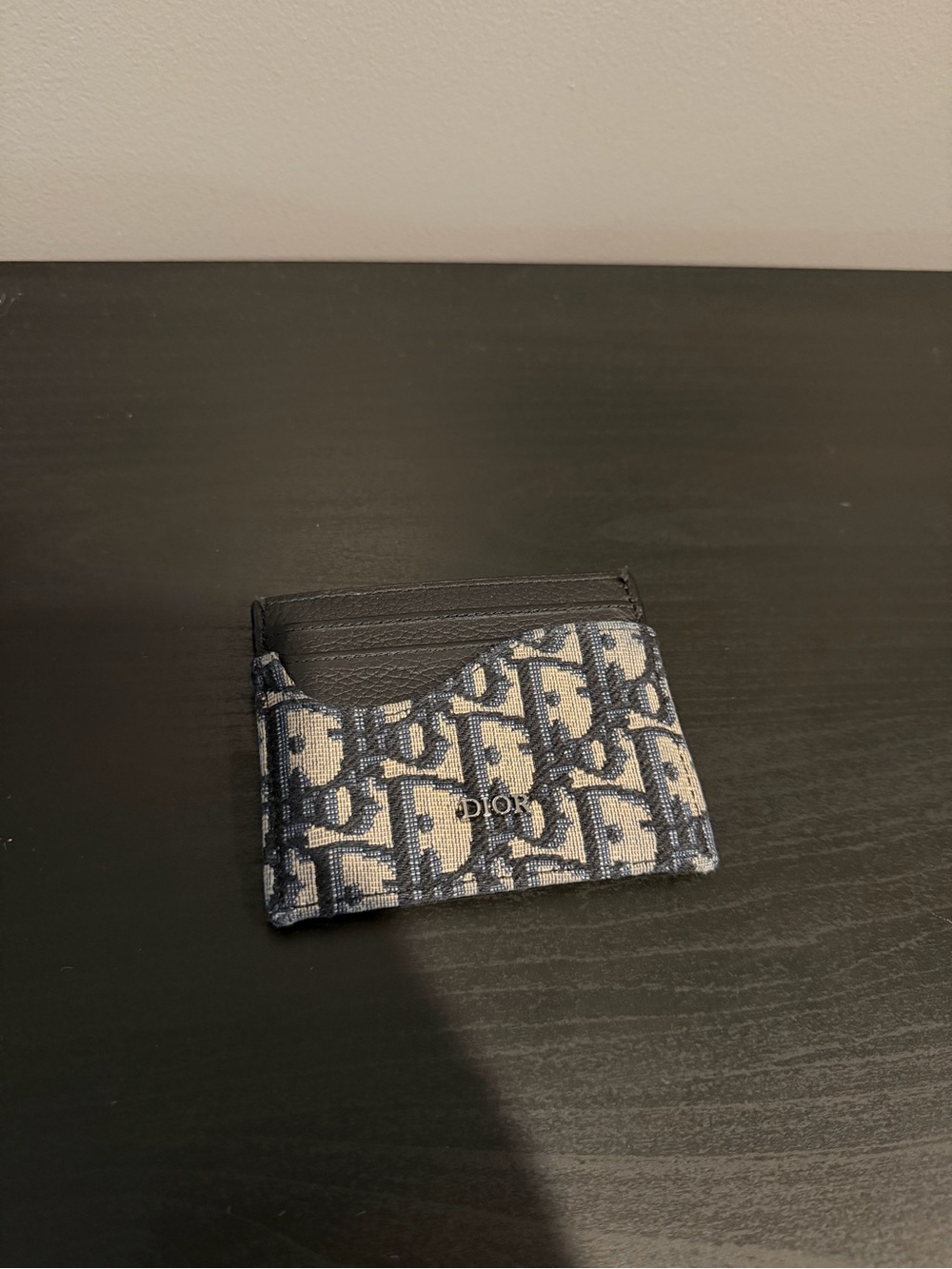 Dior Saddle Card Holder - Black Grained Calfskin with Beige and Black Oblique